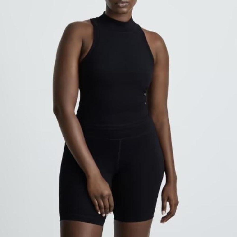 Everlane Tank Top Womens Black Crop The Perform Mock Neck Shelf Bra NEW
